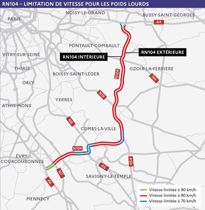 RN104 : limitation de vitesse pour les poids lourds
