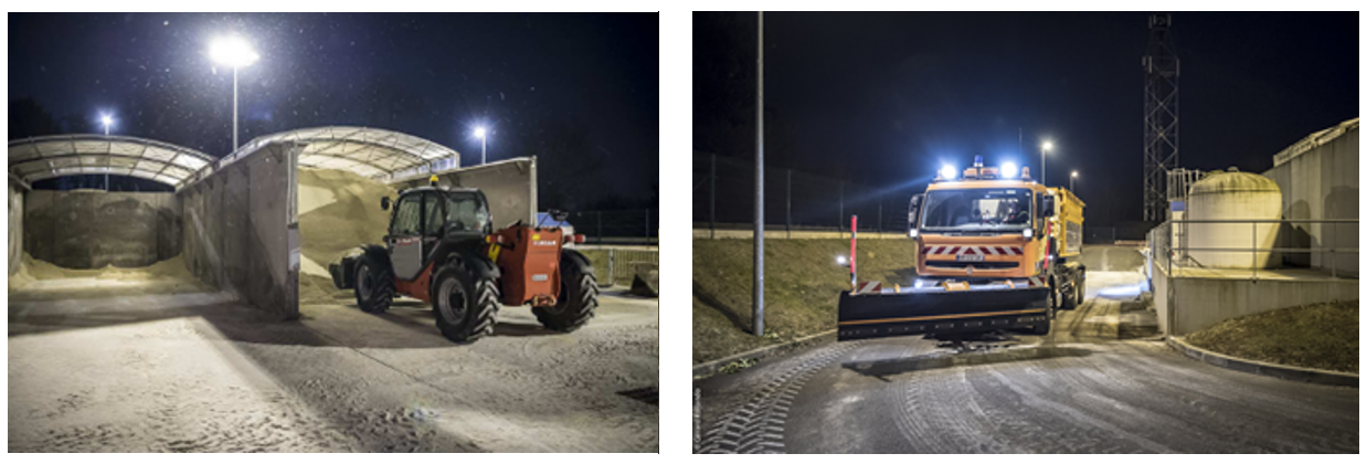 Chargement du sel et préparation des engins de déneigement au CEI d'Orsay Chargement du sel et préparation des engins de déneigement au CEI d’Orsay